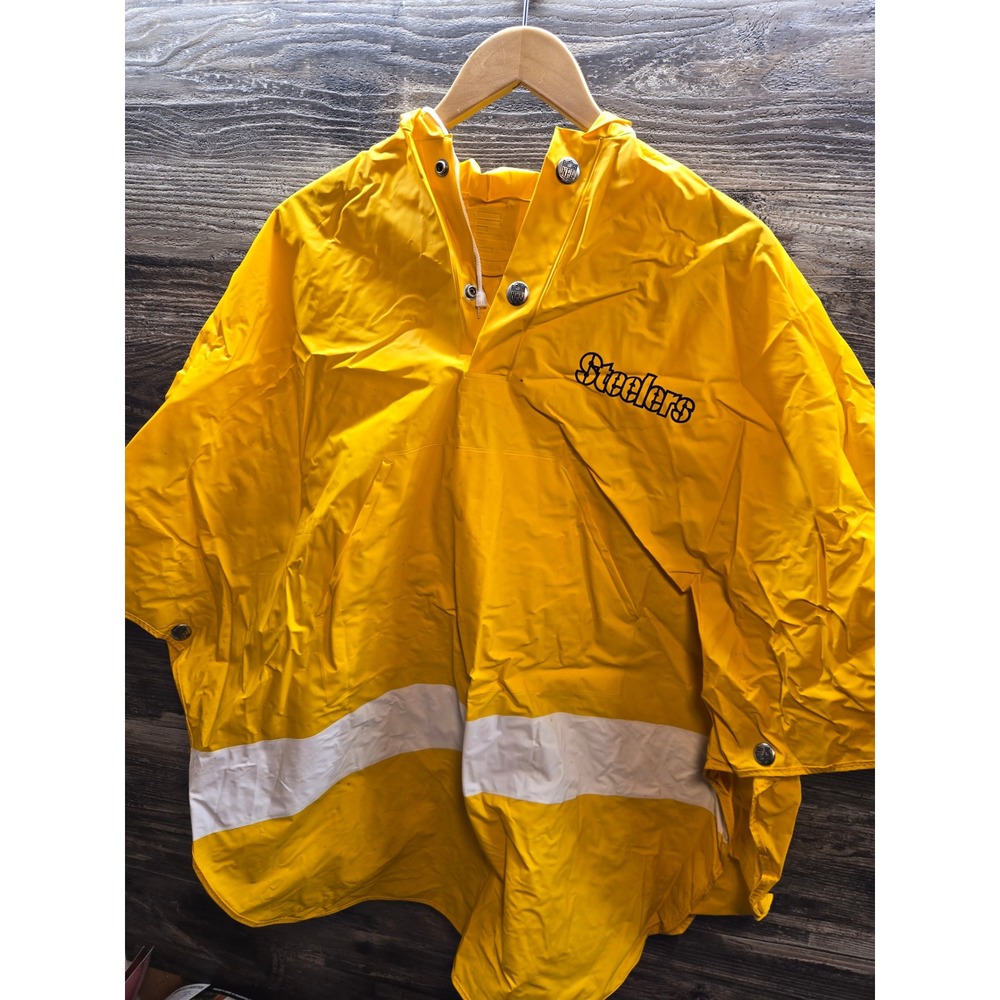 Vintage NFL Pittsburgh Steelers‎ Yellow Vinyl Rain Poncho Hooded Jacket Mens M